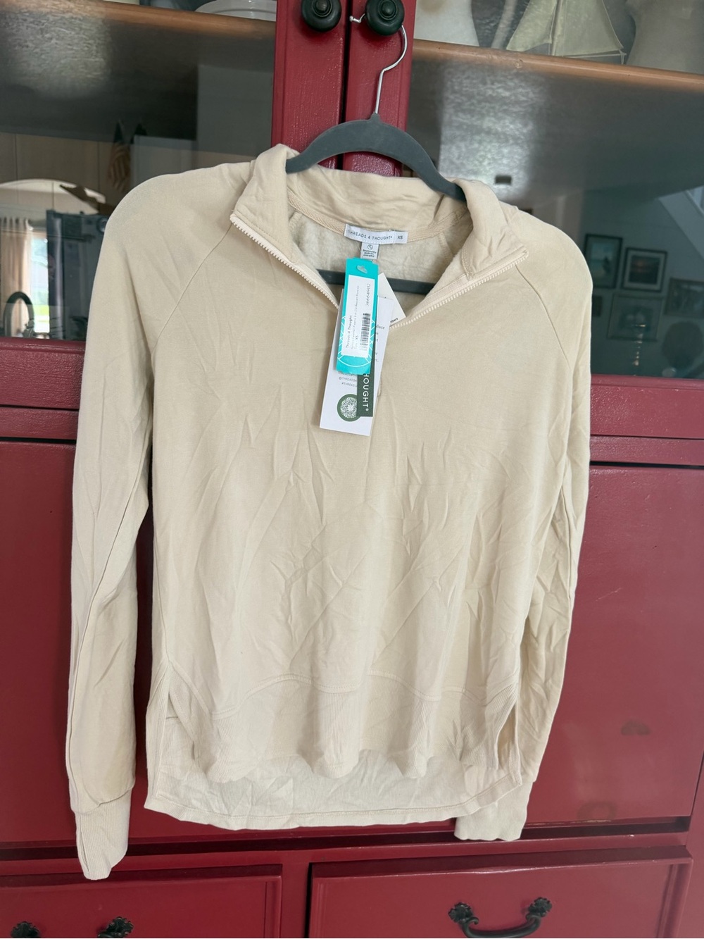 Threads 4 Thought womens Beige Zip-Neck Pullover Sweater